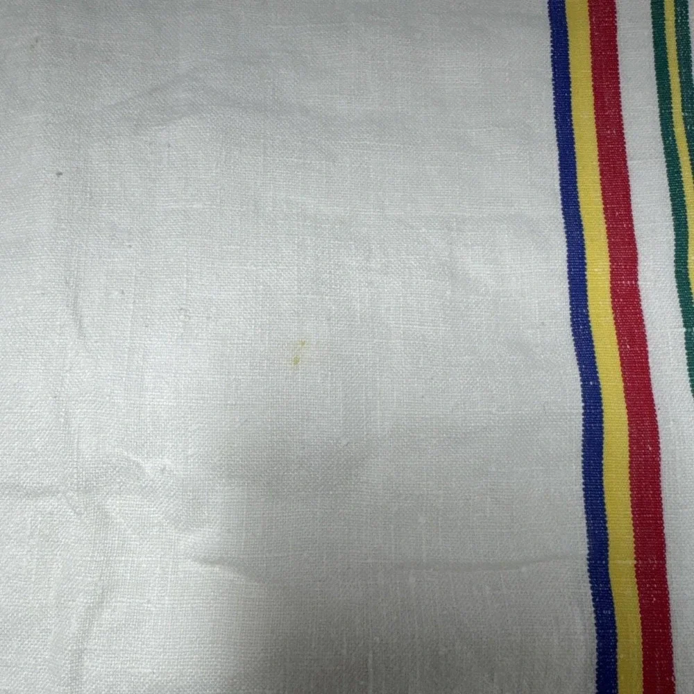 VTG‎ Linen Tea Towels Lot 3 Linen Flour Sack Striped Solid Edge Brocade Kitchen